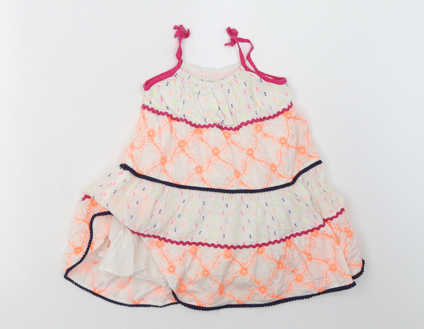 Matalan Girls White Geometric Cotton A-Line  Size 18-24 Months  Square Neck Pullover