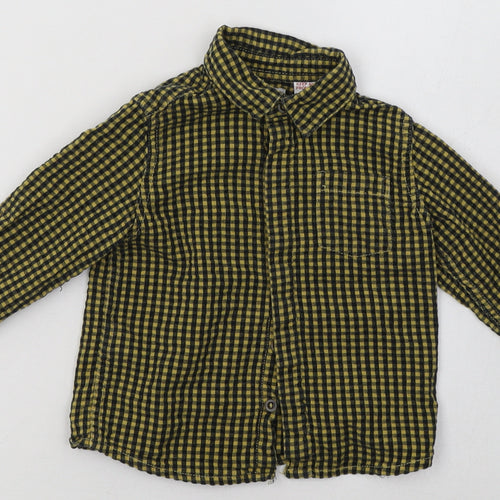 Mango Boys Yellow Check Cotton Basic Button-Up Size 0-3 Months Collared Button