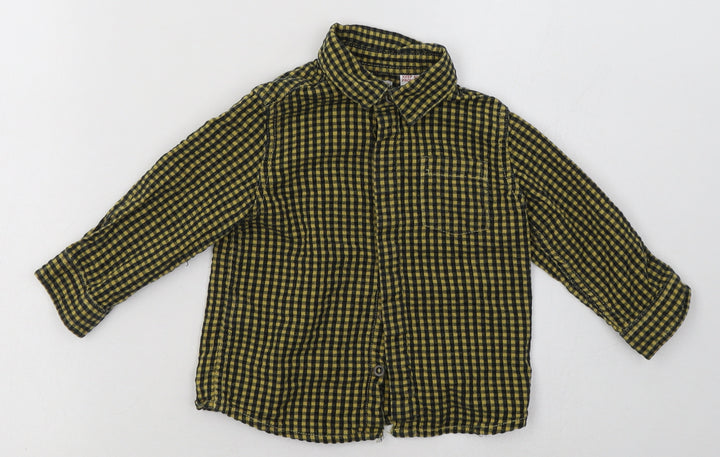 Mango Boys Yellow Check Cotton Basic Button-Up Size 0-3 Months Collared Button