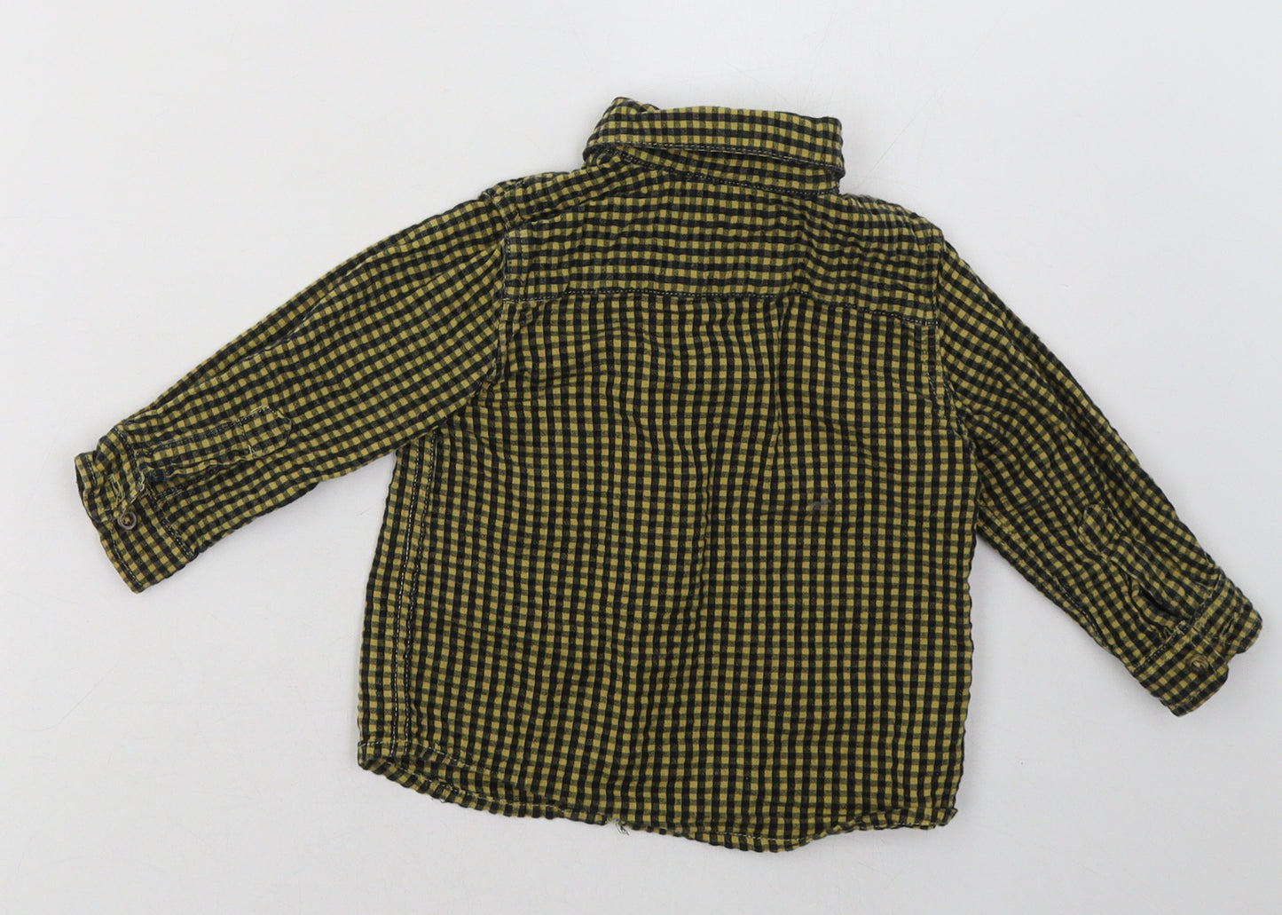 Mango Boys Yellow Check Cotton Basic Button-Up Size 0-3 Months Collared Button