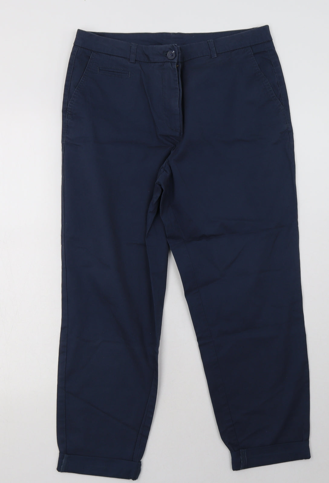 Nutmeg Womens Blue  Cotton Cropped Trousers Size 12 L26 in Regular Button