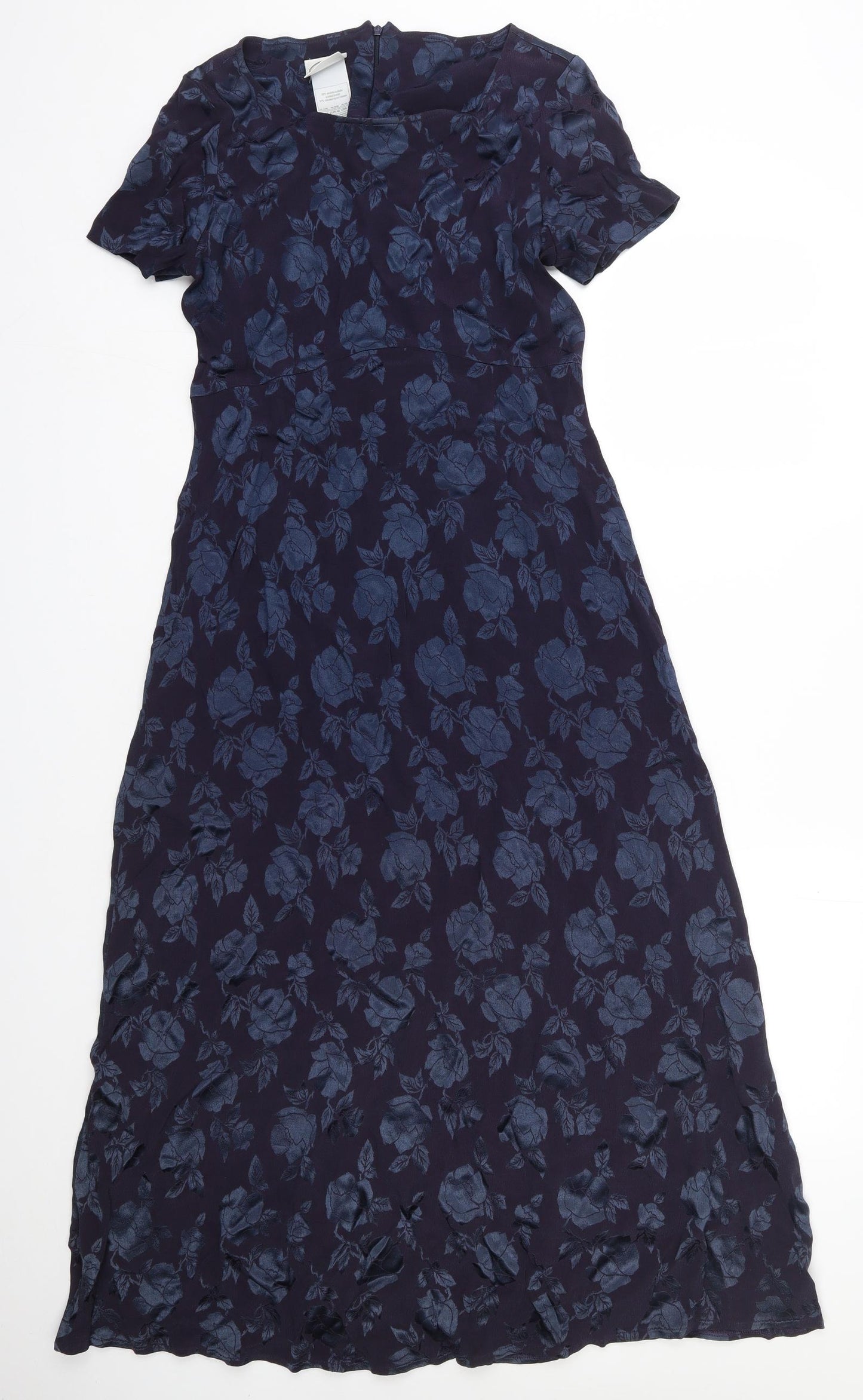 Laura Ashley Womens Blue Floral Acetate Slip Dress  Size 14  Round Neck Zip