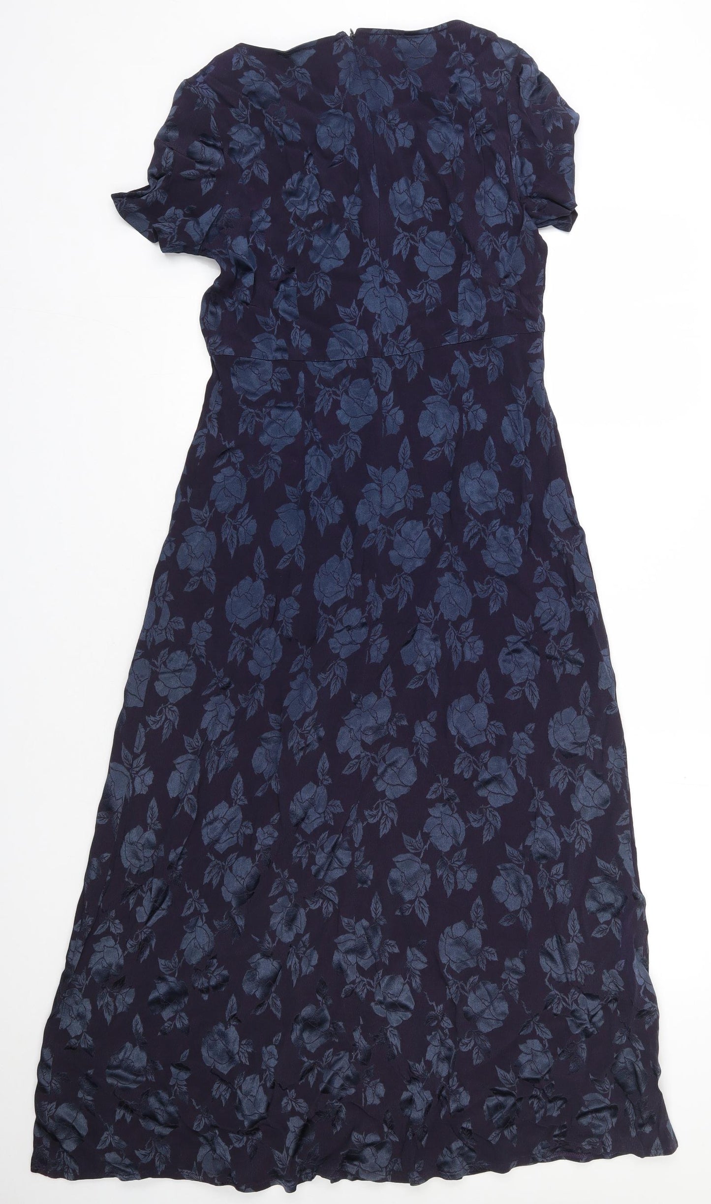 Laura Ashley Womens Blue Floral Acetate Slip Dress  Size 14  Round Neck Zip