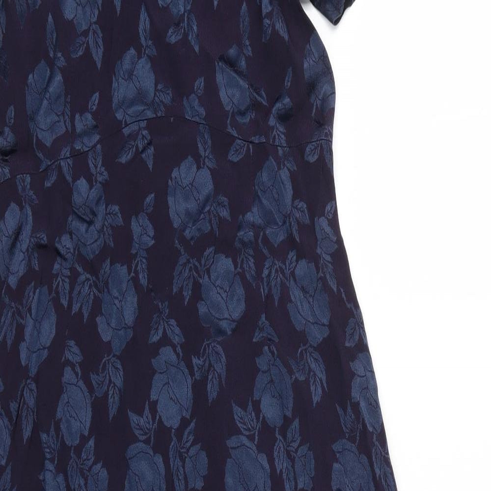 Laura Ashley Womens Blue Floral Acetate Slip Dress  Size 14  Round Neck Zip