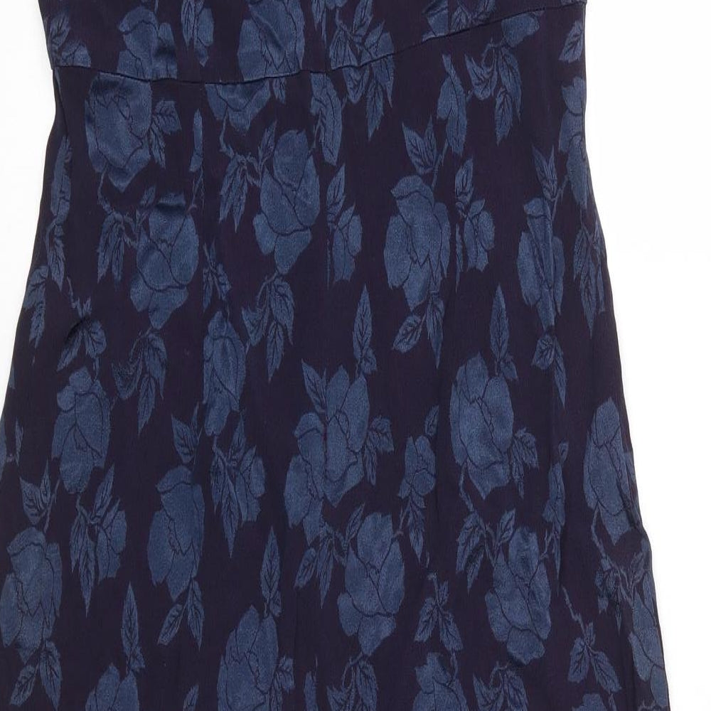Laura Ashley Womens Blue Floral Acetate Slip Dress  Size 14  Round Neck Zip