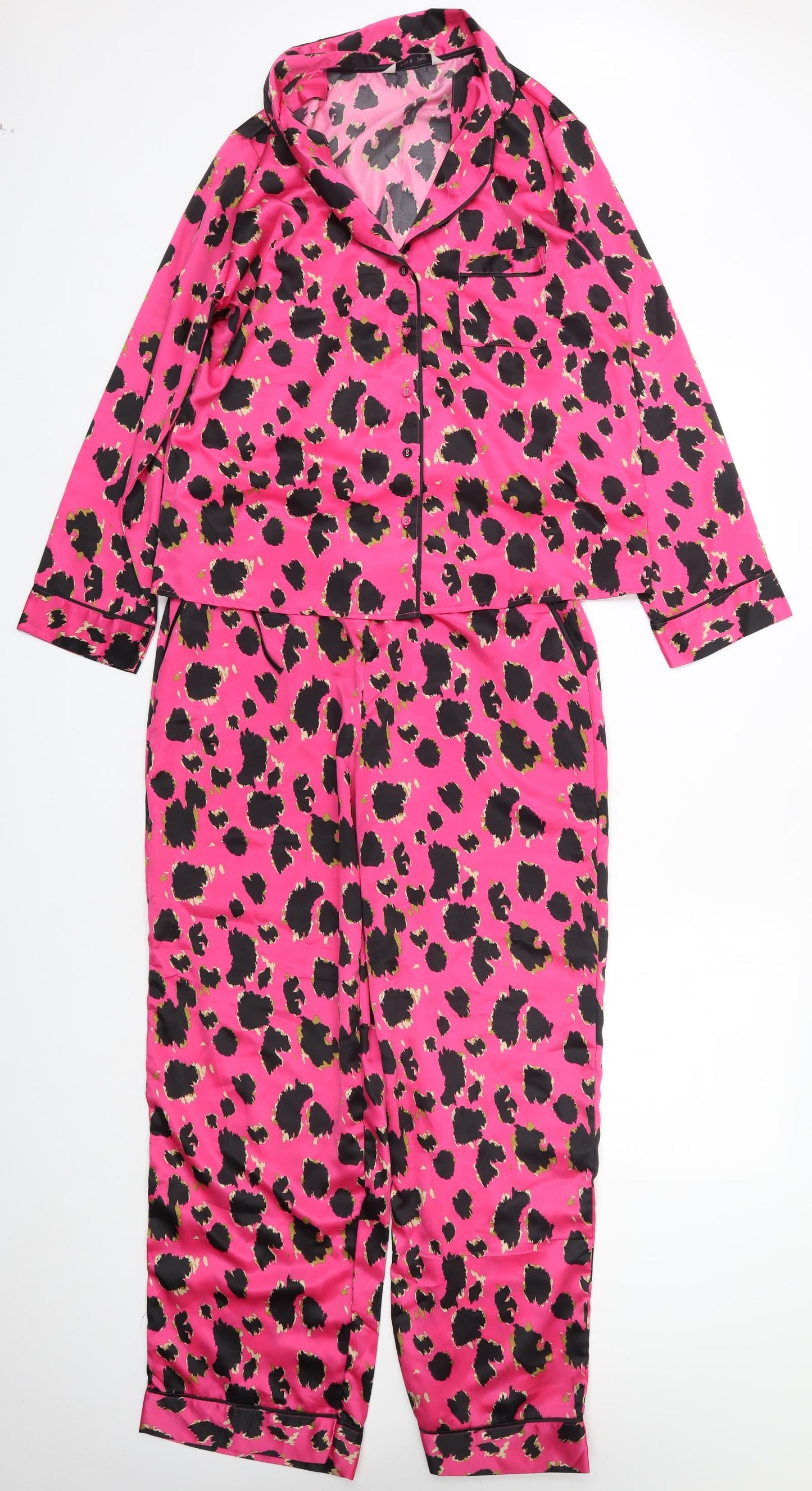 George Womens Pink Animal Print Polyester Cami Pyjama Set Size 12  Button