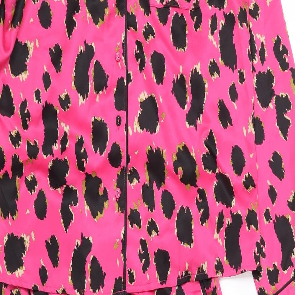 George Womens Pink Animal Print Polyester Cami Pyjama Set Size 12  Button
