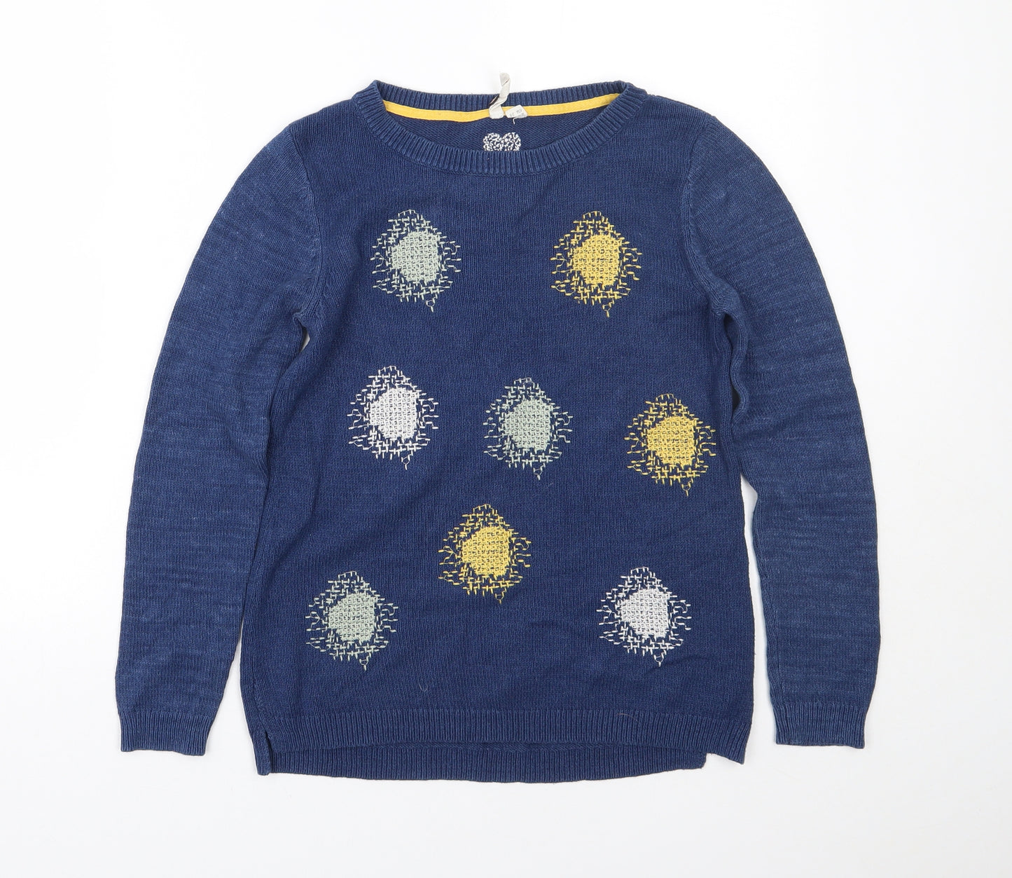 White Stuff Womens Blue Crew Neck Polka Dot Cotton Pullover Jumper Size 8