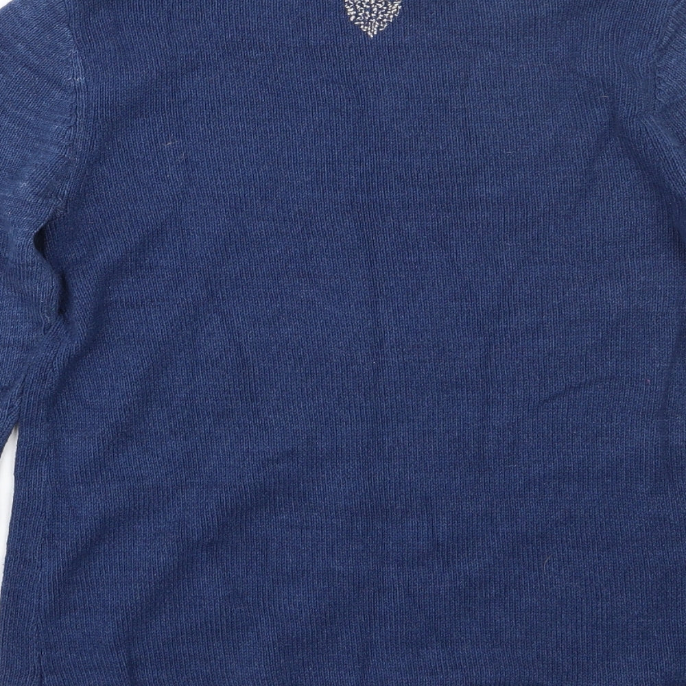 White Stuff Womens Blue Crew Neck Polka Dot Cotton Pullover Jumper Size 8