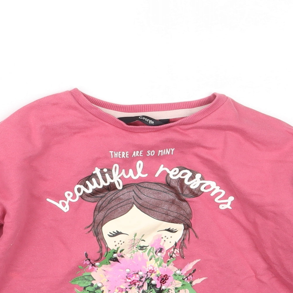 George Girls Pink  Cotton Pullover Sweatshirt Size 6-7 Years