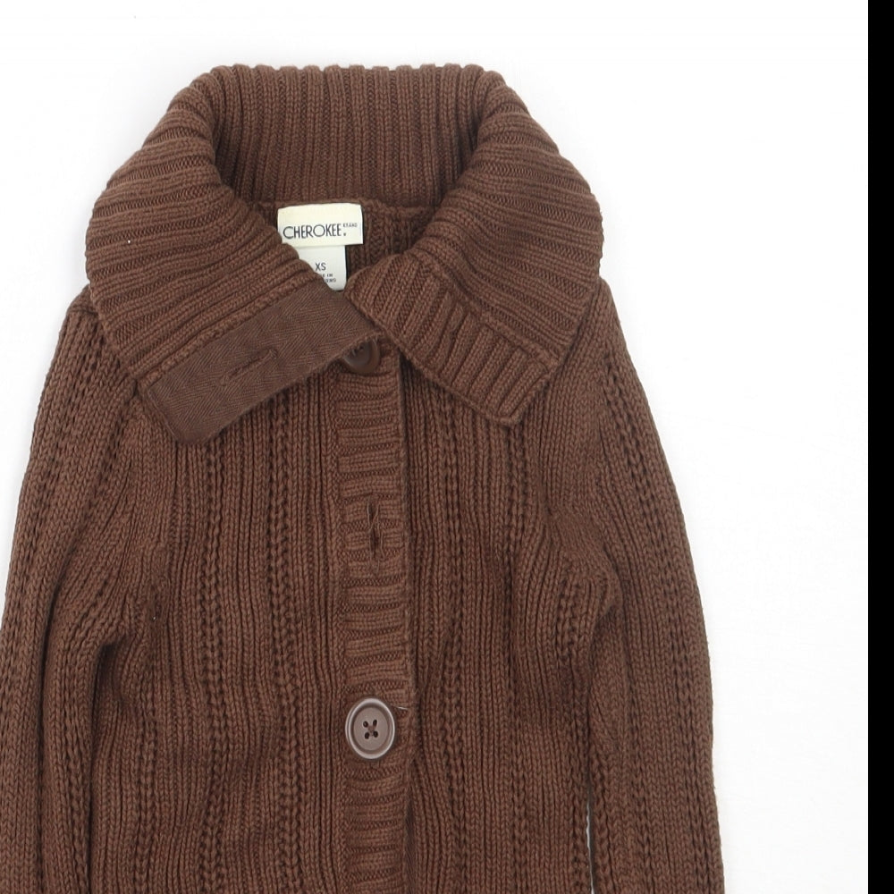 Cherokee Womens Brown Collared  Cotton Cardigan Jumper Size XS