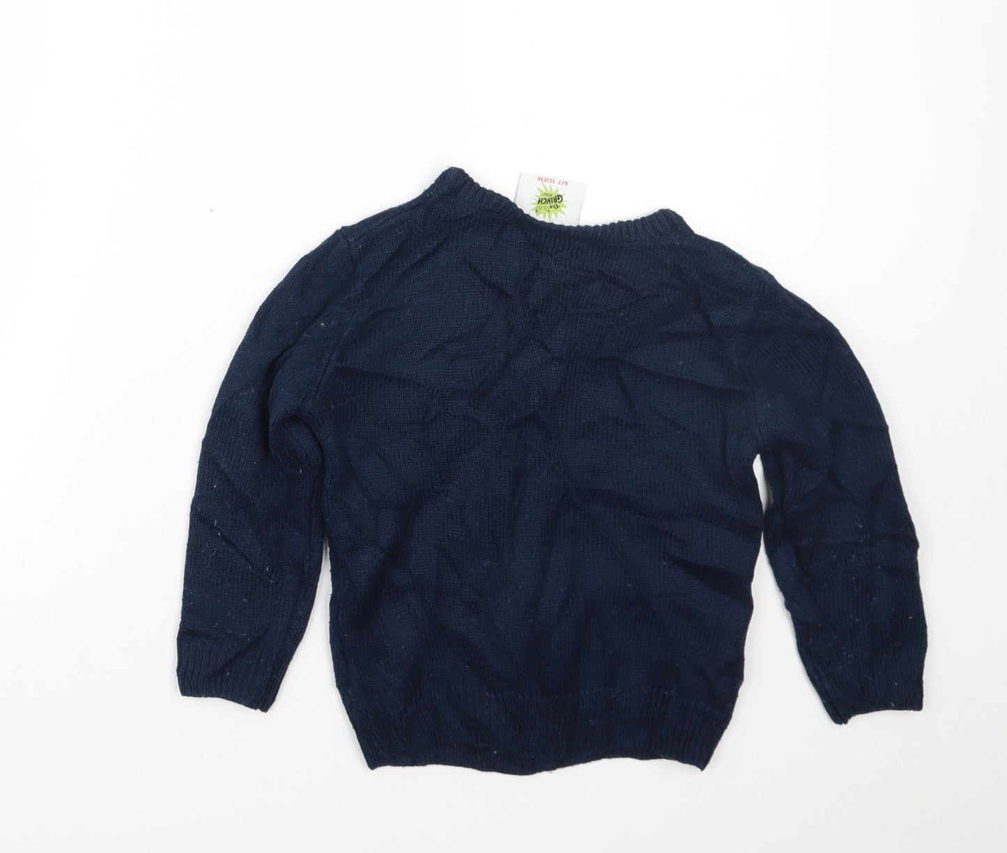Primark Boys Blue Crew Neck  Acrylic Pullover Jumper Size 6-7 Years   - The Grinch