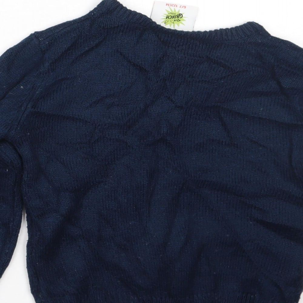 Primark Boys Blue Crew Neck  Acrylic Pullover Jumper Size 6-7 Years   - The Grinch