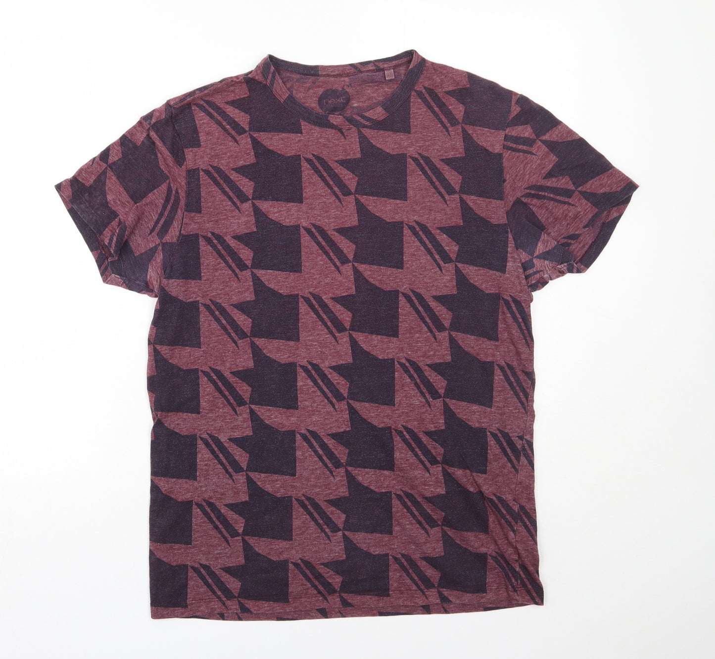 NEXT Mens Red Houndstooth Polyester  T-Shirt Size M Round Neck