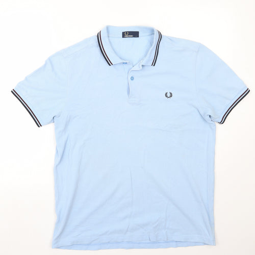 Fred Perry Mens Blue  Cotton  Polo Size L Collared Button