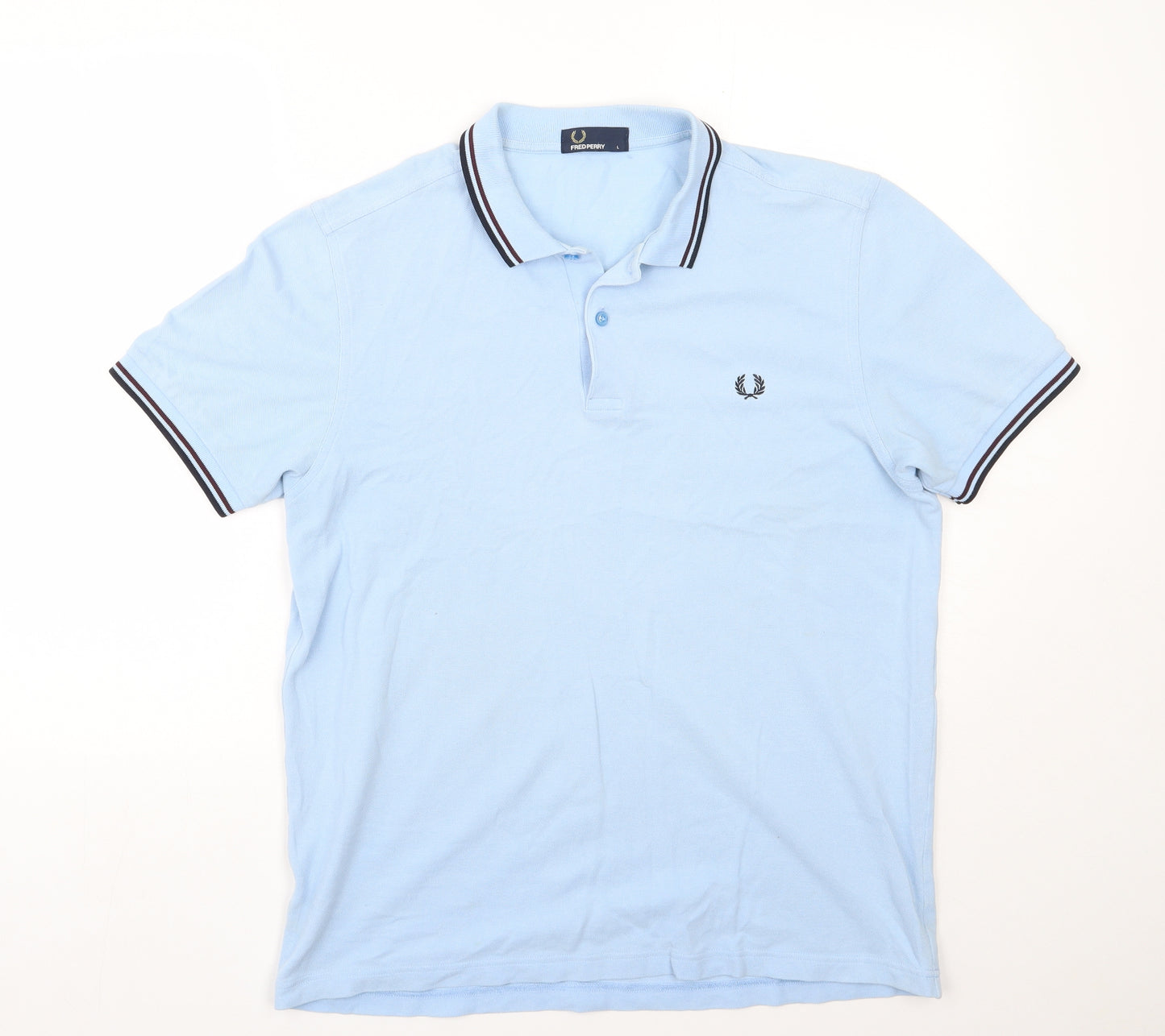 Fred Perry Mens Blue  Cotton  Polo Size L Collared Button