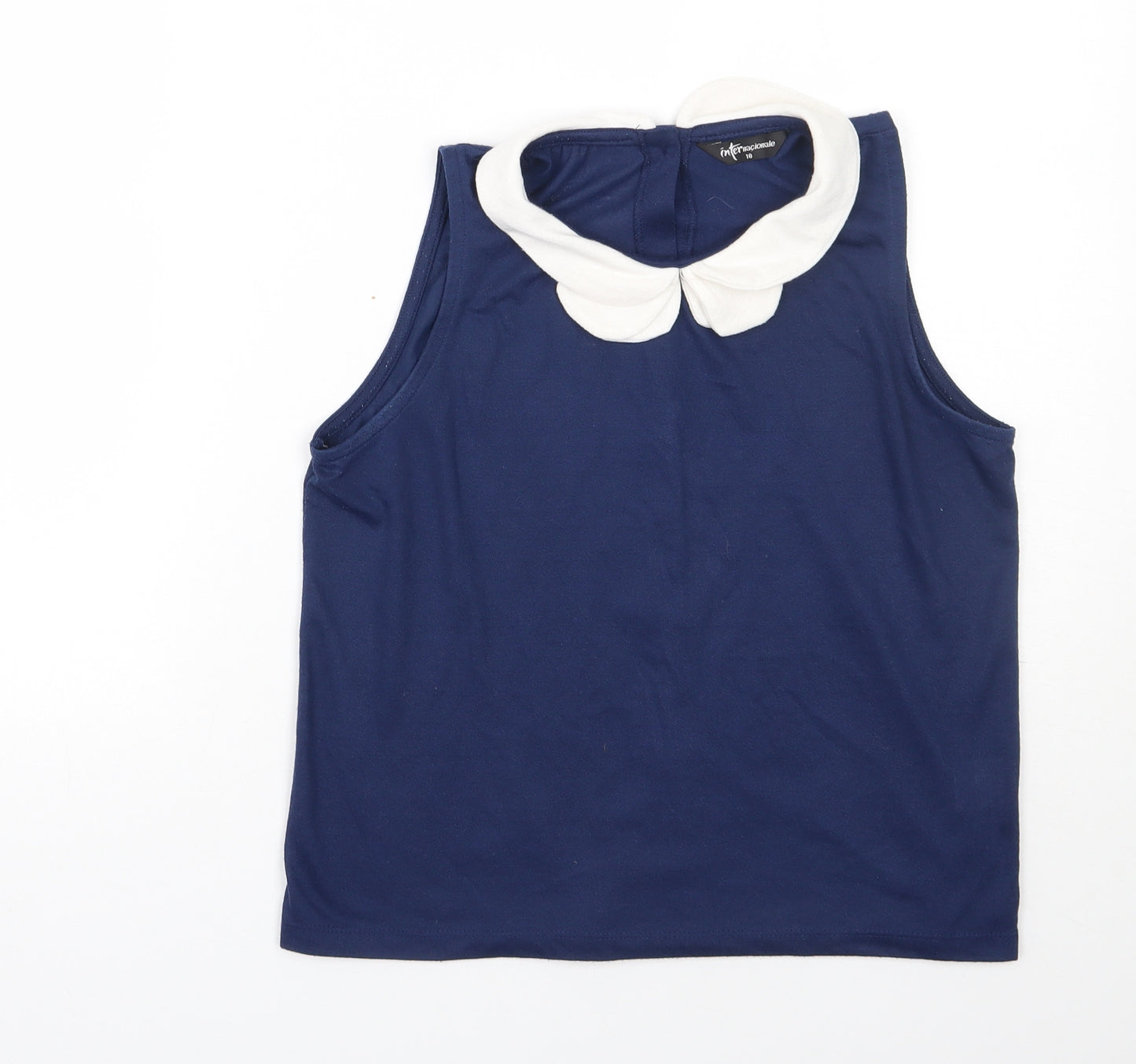 Internacionale Womens Blue  Polyester Basic Tank Size 10 Collared