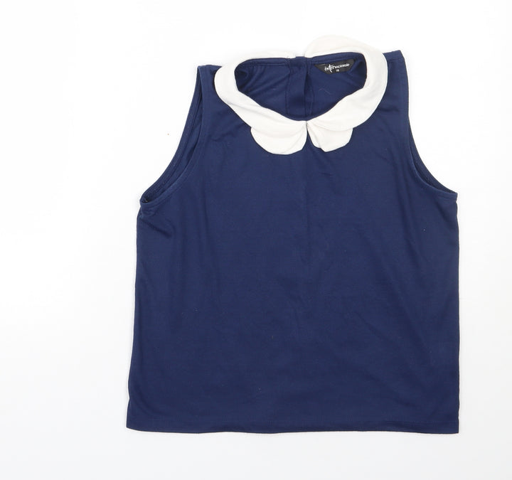 Internacionale Womens Blue  Polyester Basic Tank Size 10 Collared