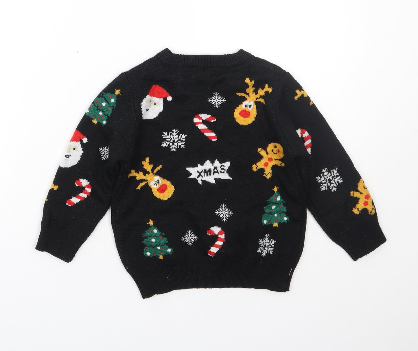 Primark Boys Black Crew Neck Spotted Acrylic Pullover Jumper Size 3-4 Years   - Christmas