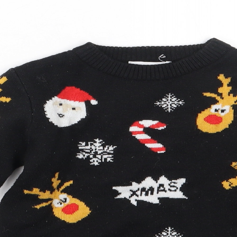 Primark Boys Black Crew Neck Spotted Acrylic Pullover Jumper Size 3-4 Years   - Christmas
