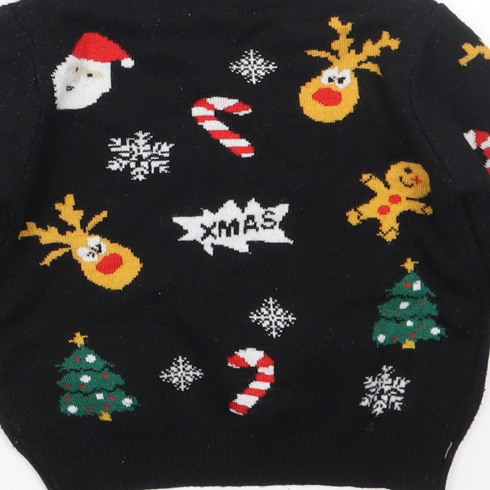 Primark Boys Black Crew Neck Spotted Acrylic Pullover Jumper Size 3-4 Years   - Christmas