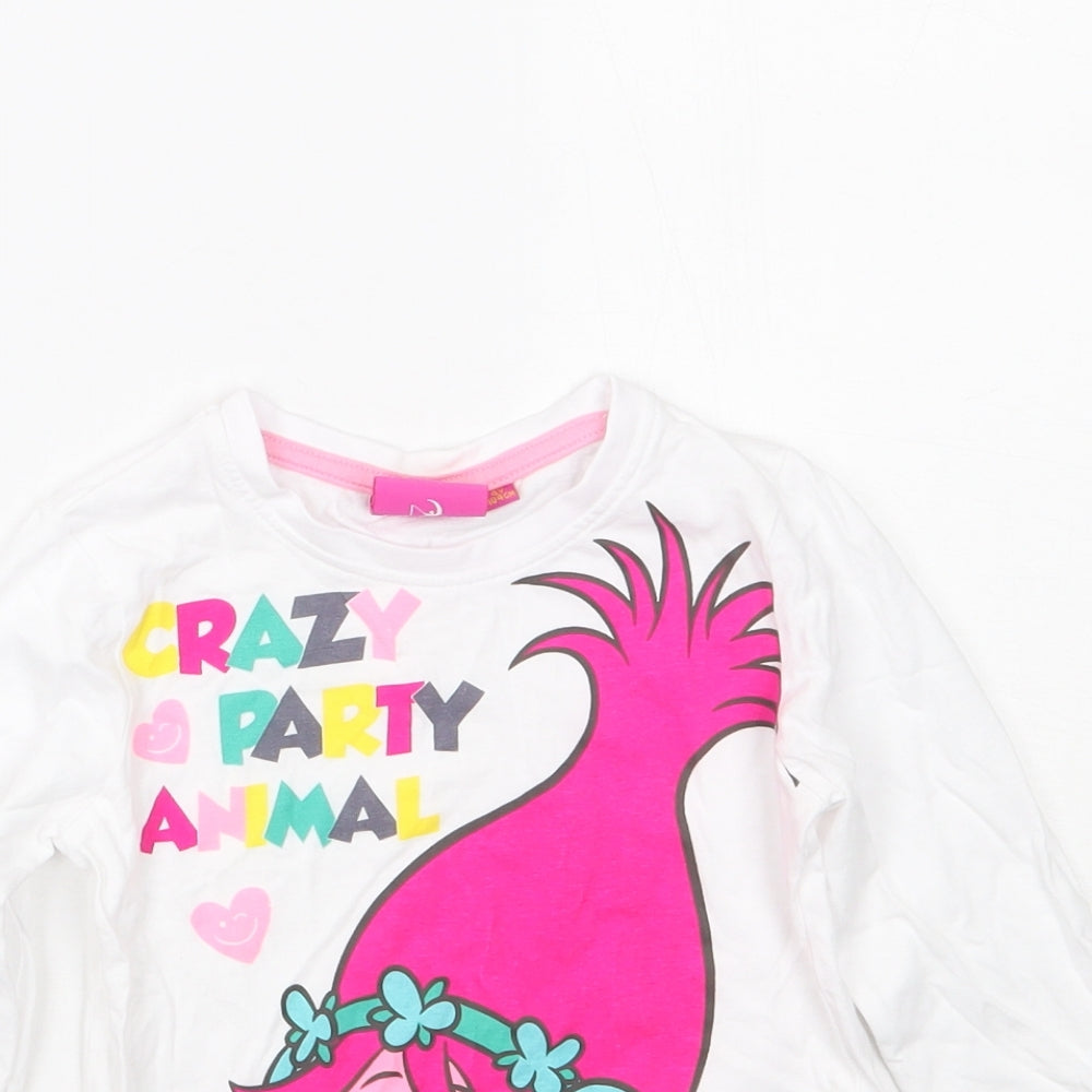 Dreamworks Girls White  Cotton Basic T-Shirt Size 4 Years Round Neck  - Trolls