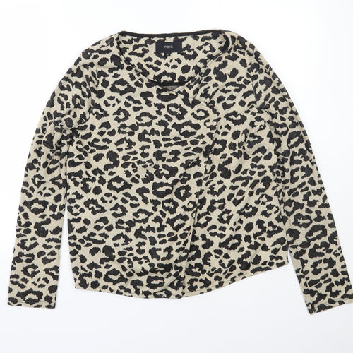 NEXT Womens Beige Scoop Neck Animal Print Polyester Cardigan Jumper Size 10