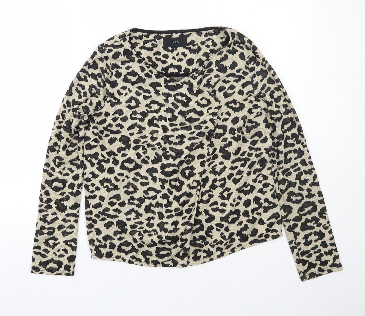 NEXT Womens Beige Scoop Neck Animal Print Polyester Cardigan Jumper Size 10