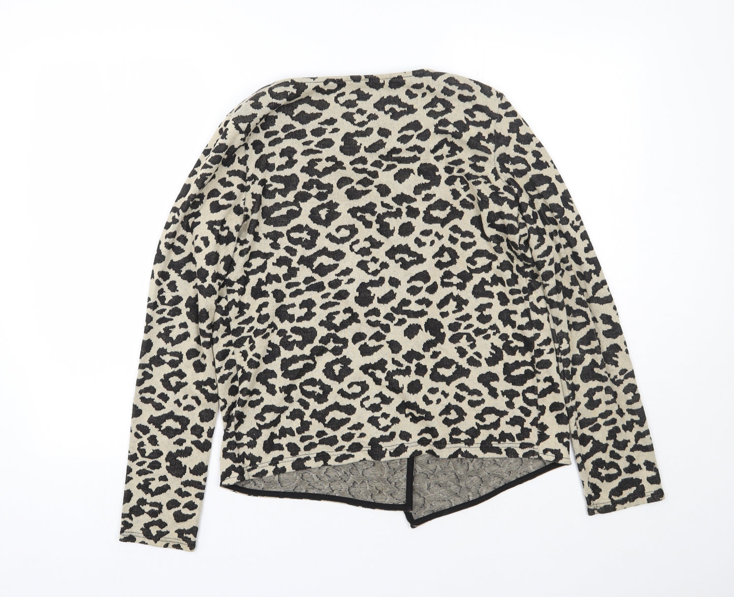 NEXT Womens Beige Scoop Neck Animal Print Polyester Cardigan Jumper Size 10