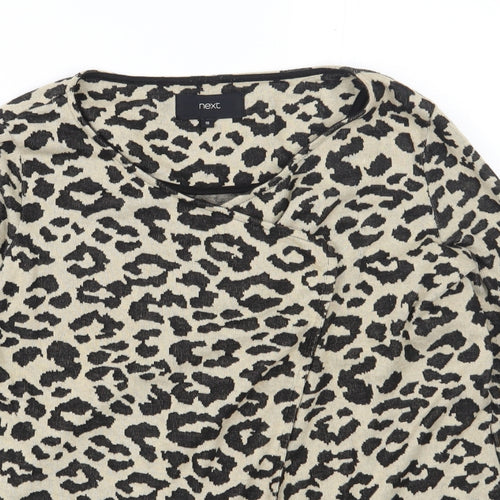NEXT Womens Beige Scoop Neck Animal Print Polyester Cardigan Jumper Size 10