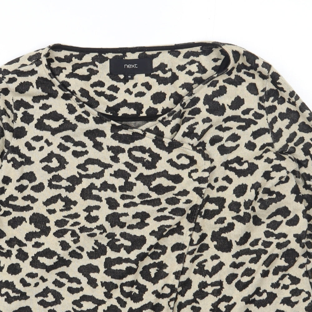 NEXT Womens Beige Scoop Neck Animal Print Polyester Cardigan Jumper Size 10