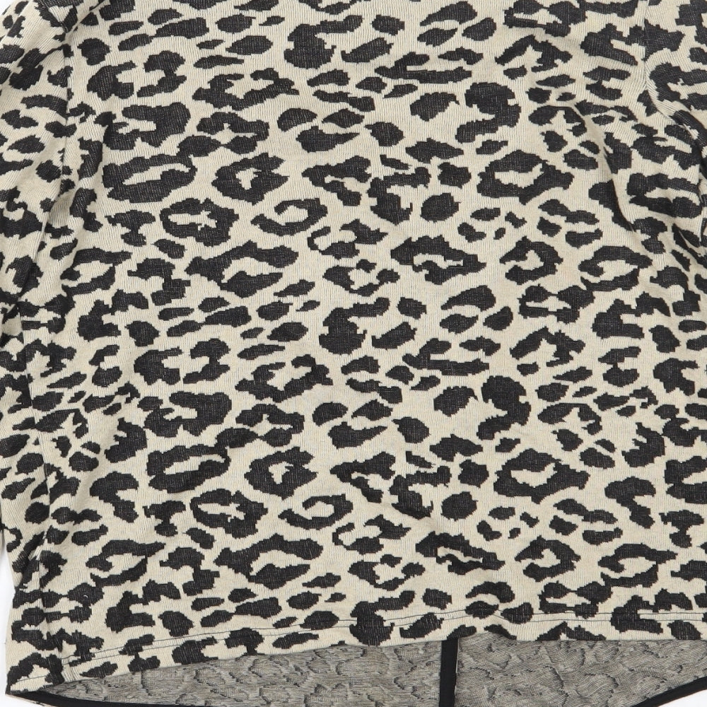 NEXT Womens Beige Scoop Neck Animal Print Polyester Cardigan Jumper Size 10