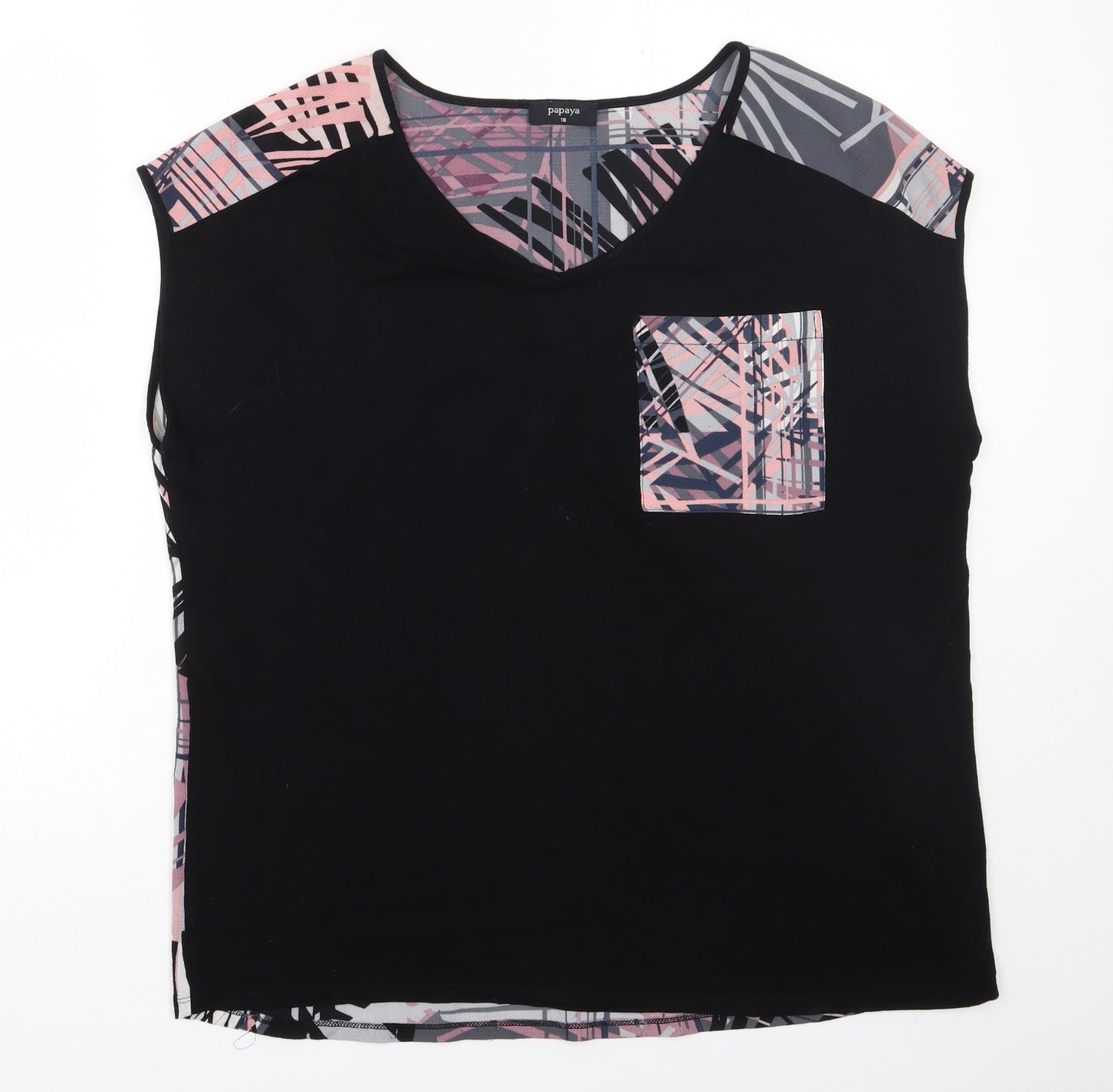 Papaya Womens Black Floral Polyester Basic Blouse Size 16 V-Neck