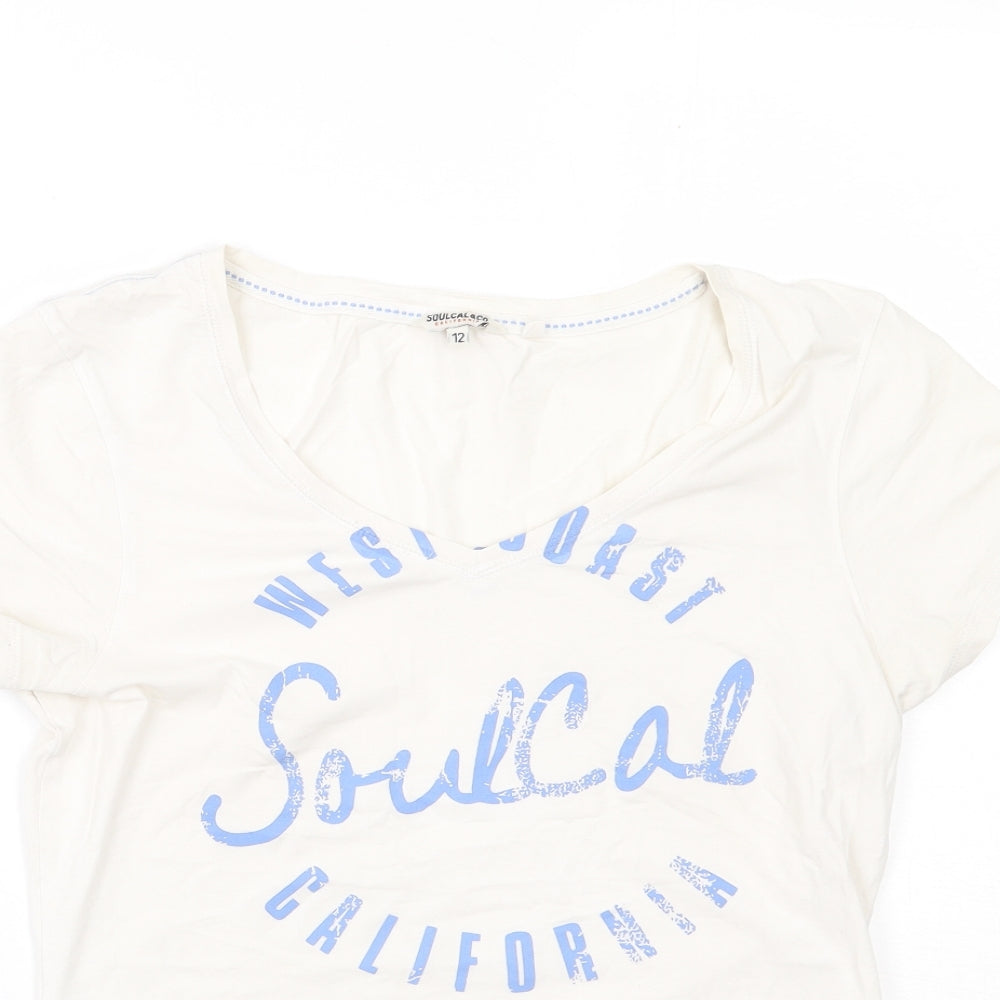 SoulCal&Co Womens White  Cotton Basic T-Shirt Size 12 V-Neck