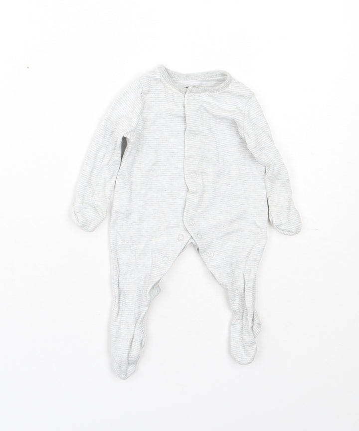 Fred & Flo Baby Grey Striped Cotton Babygrow One-Piece Size Newborn Snap - 0-1 Months