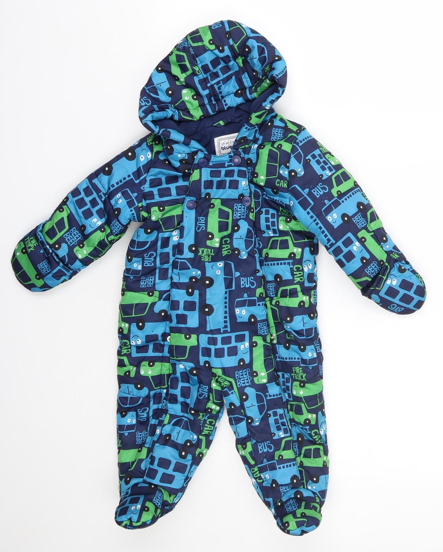 bluezoo Boys Multicoloured   Puffer Jacket Coat Size 6-9 Months   Snap - Cars