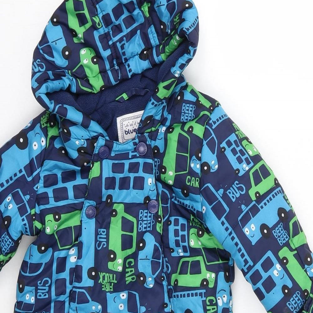 bluezoo Boys Multicoloured   Puffer Jacket Coat Size 6-9 Months   Snap - Cars