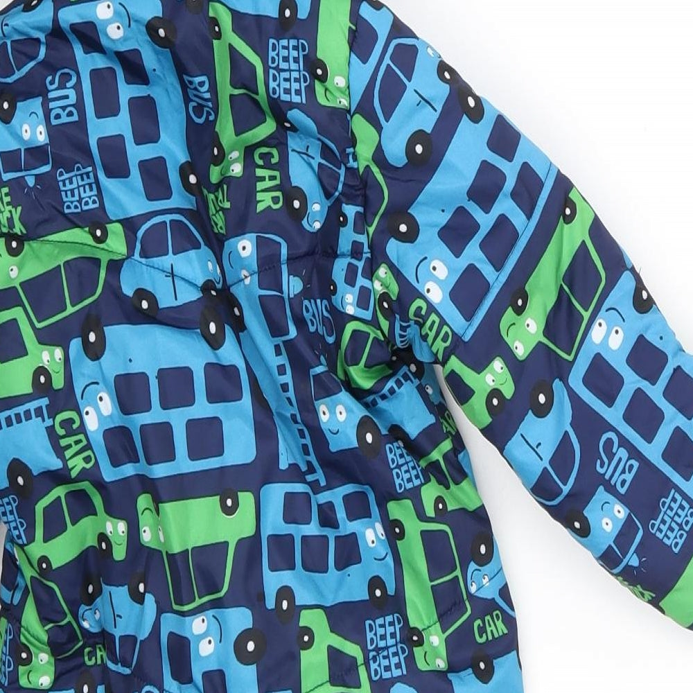 bluezoo Boys Multicoloured   Puffer Jacket Coat Size 6-9 Months   Snap - Cars