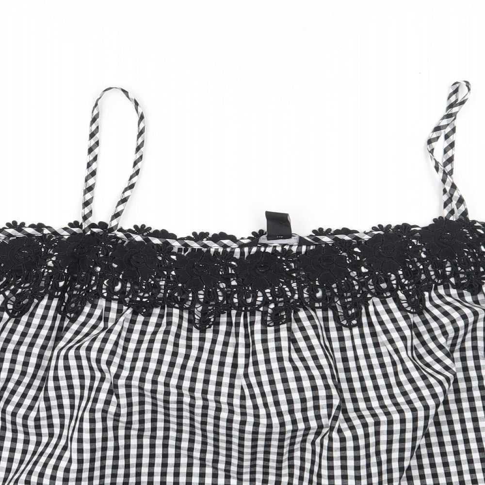 New Look Womens Black Check Cotton Cropped Blouse Size 18 Off the Shoulder