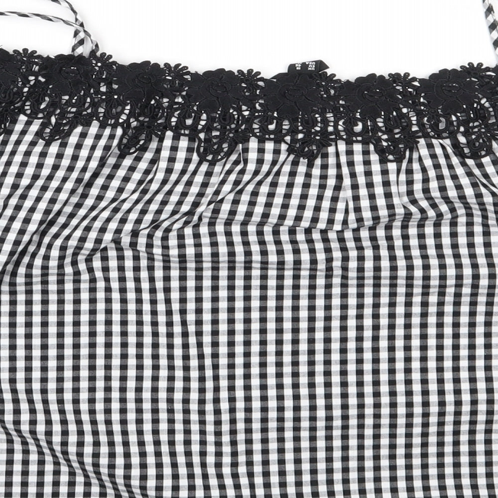 New Look Womens Black Check Cotton Cropped Blouse Size 18 Off the Shoulder