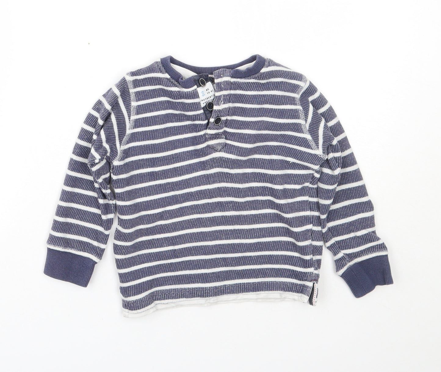 NEXT Boys Blue Round Neck Striped Cotton Pullover Jumper Size 3 Years