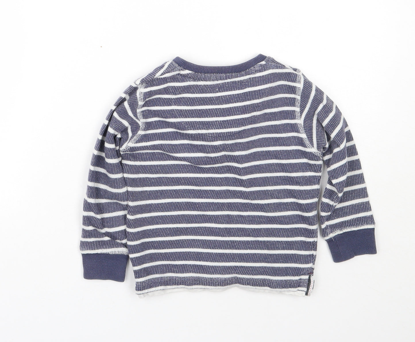 NEXT Boys Blue Round Neck Striped Cotton Pullover Jumper Size 3 Years