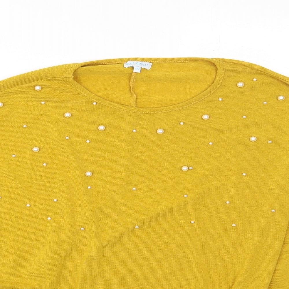 Blue Vanilla Womens Yellow Round Neck  Viscose Pullover Jumper Size M