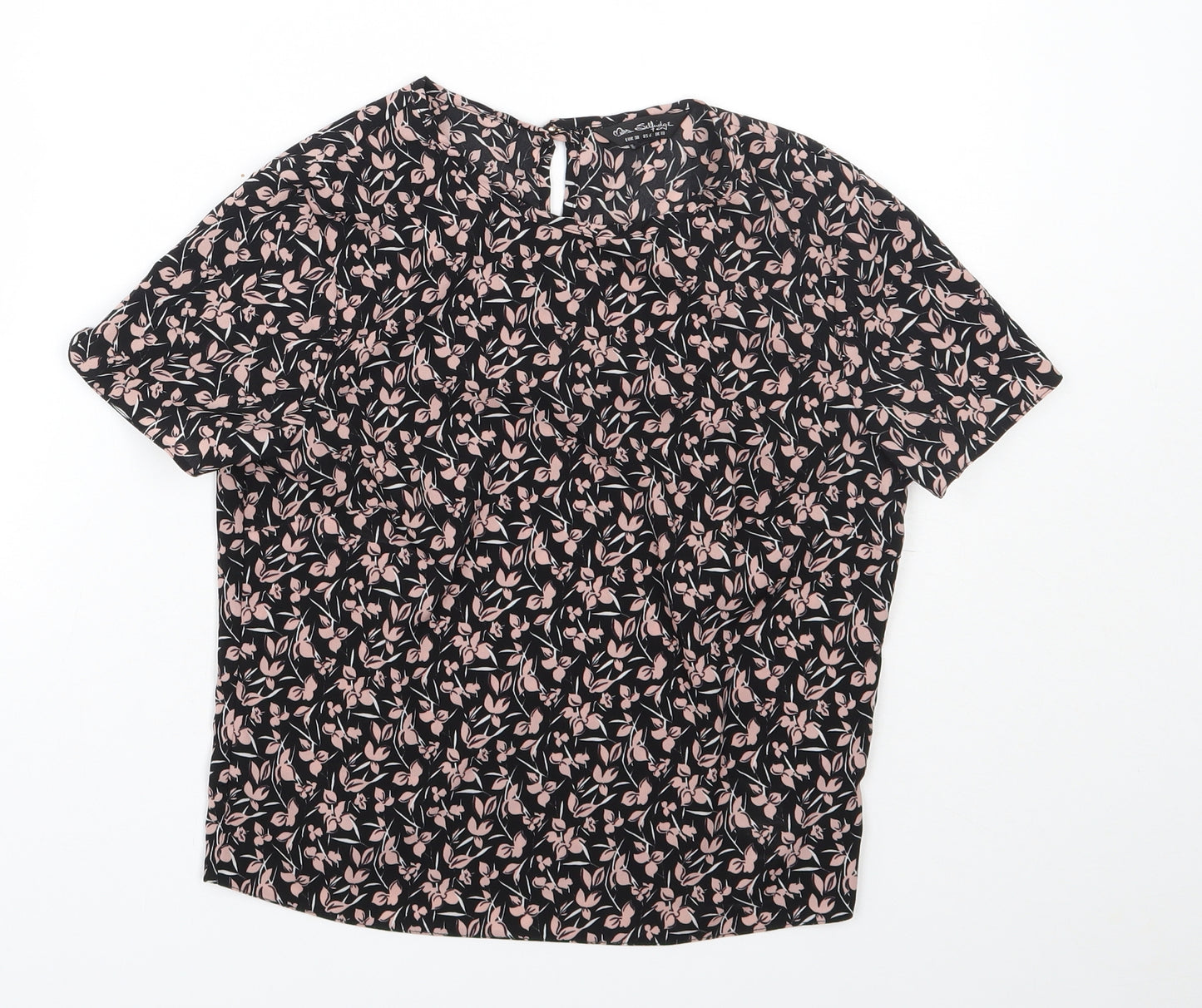 Miss Selfridge Womens Black Floral Polyester Basic Blouse Size 10 Round Neck