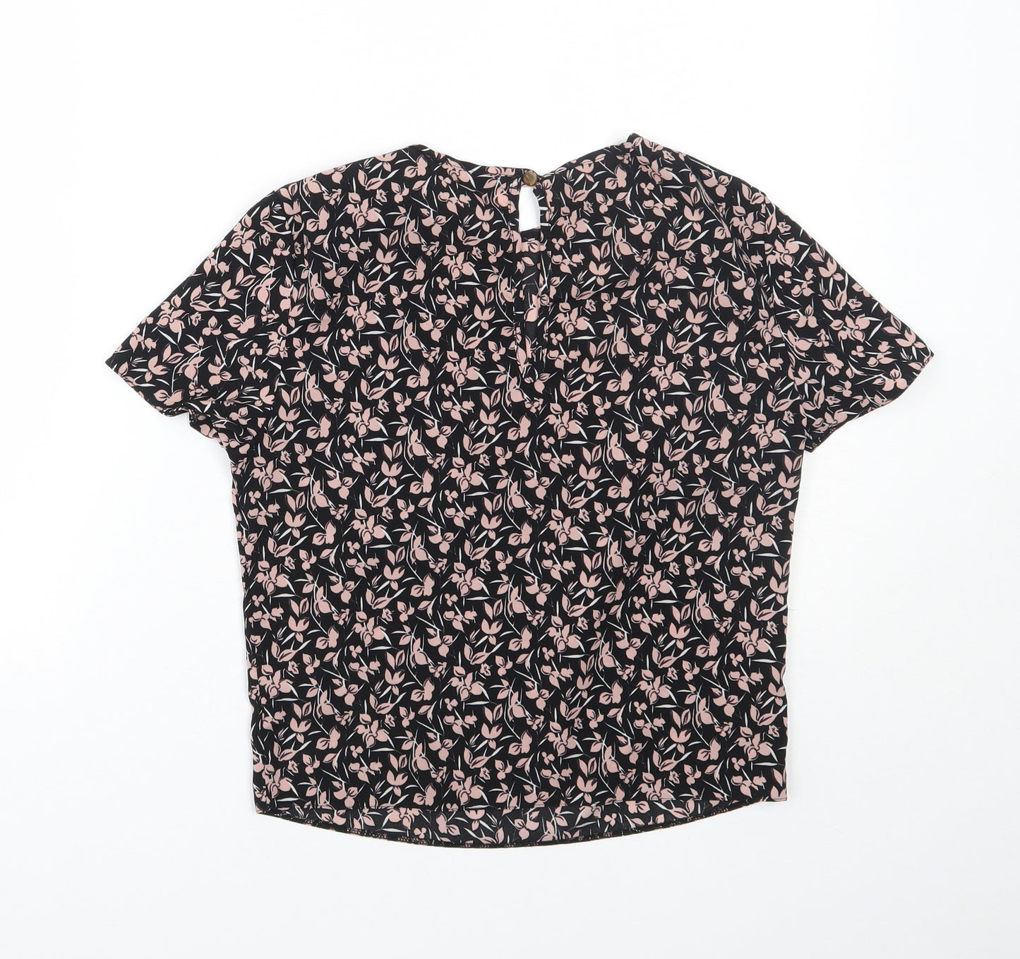 Miss Selfridge Womens Black Floral Polyester Basic Blouse Size 10 Round Neck