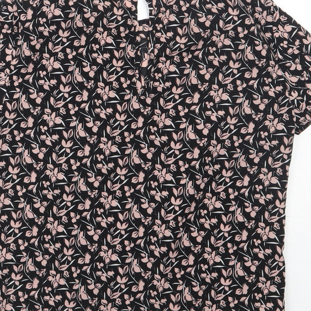 Miss Selfridge Womens Black Floral Polyester Basic Blouse Size 10 Round Neck