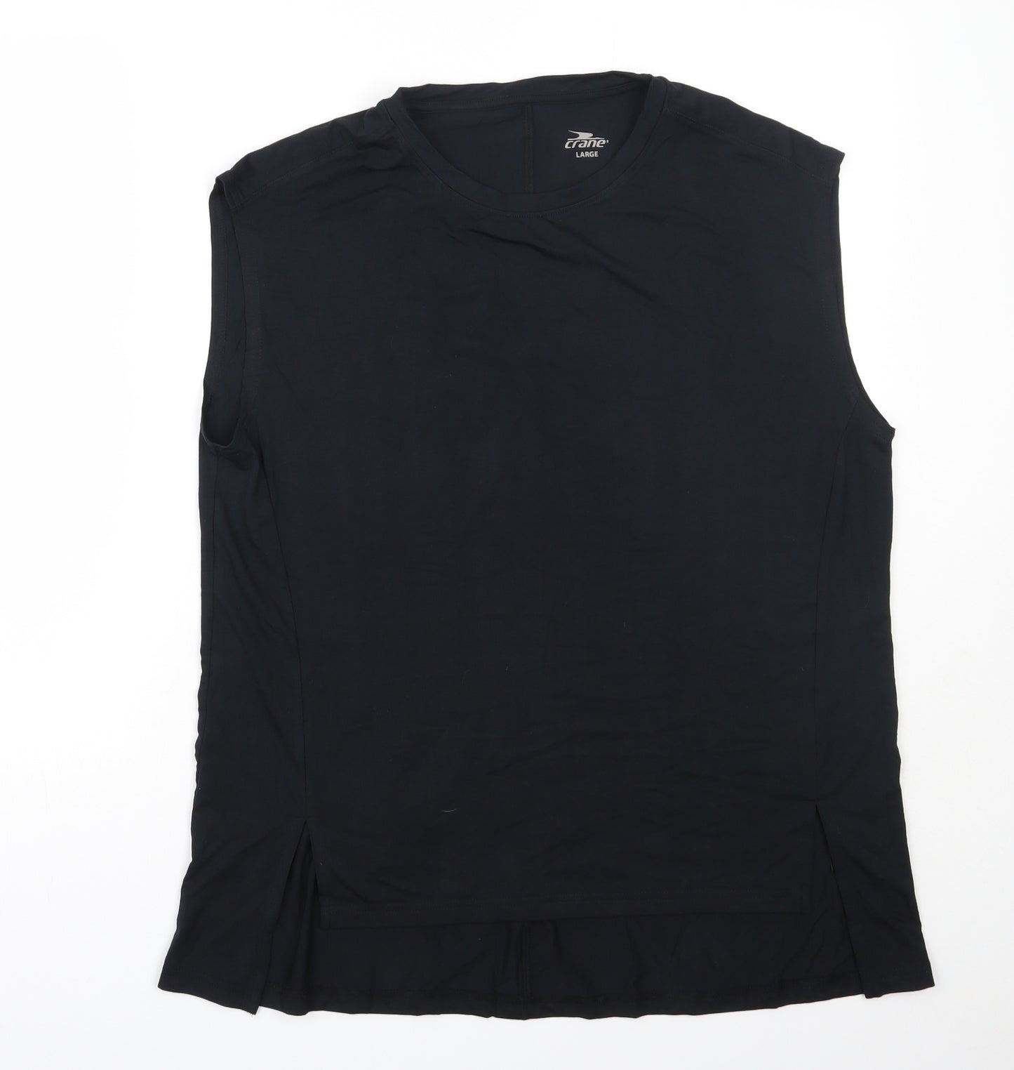 Crane Mens Black  Polyester Basic Tank Size L Round Neck