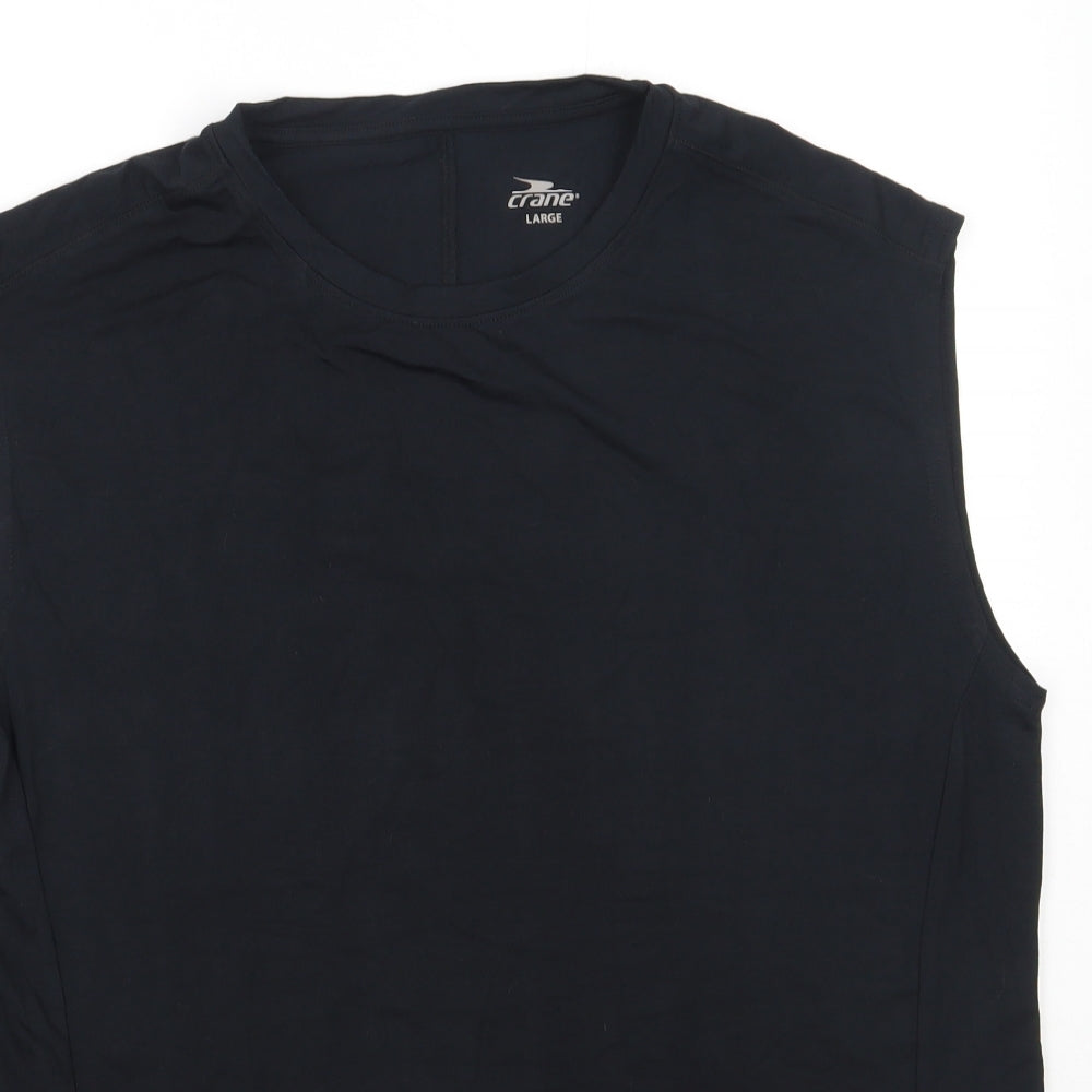 Crane Mens Black  Polyester Basic Tank Size L Round Neck