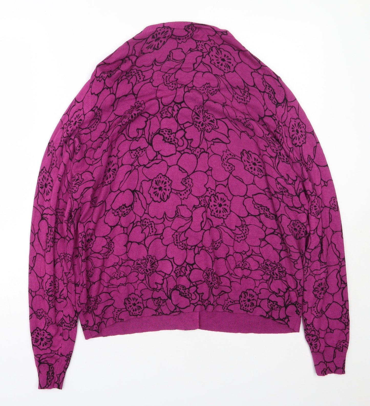 M&S Womens Purple Round Neck Floral Viscose Cardigan Jumper Size 20