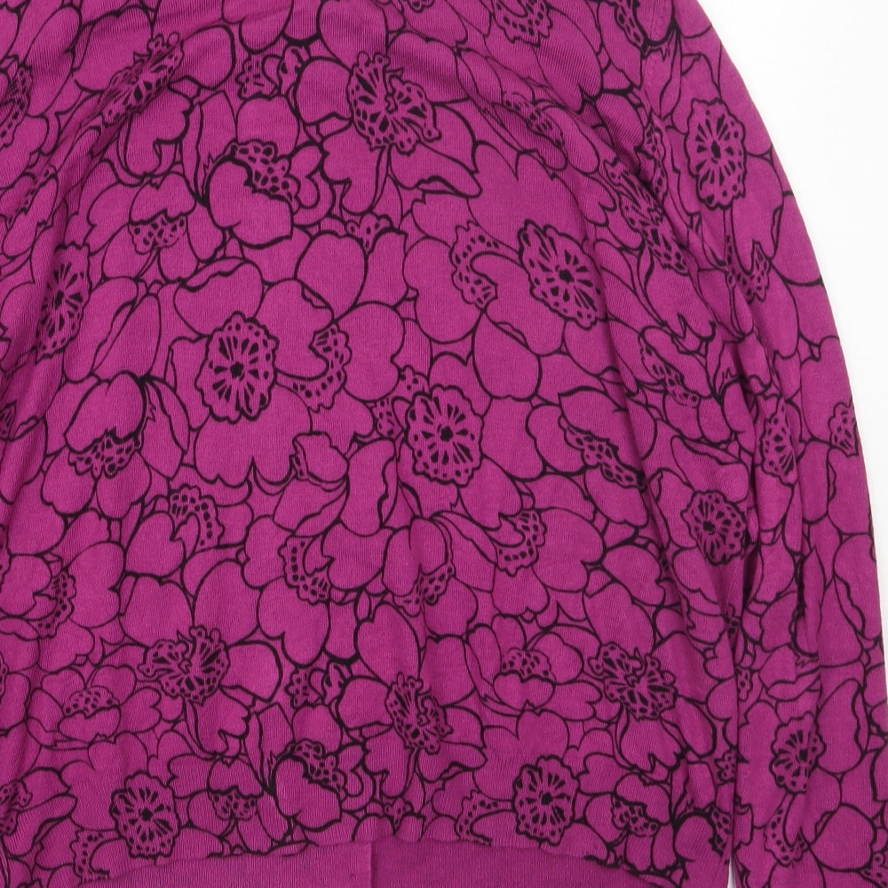 M&S Womens Purple Round Neck Floral Viscose Cardigan Jumper Size 20